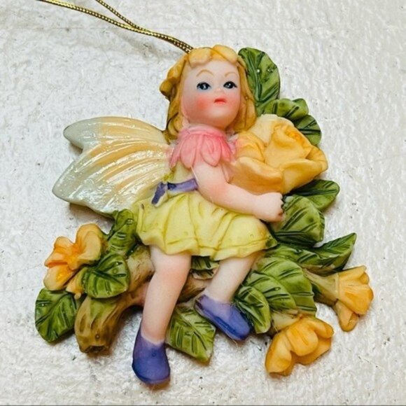 Angel Ceramic Figurine Hanging Ornament Decor Christmas Holiday Flowers Gift - Picture 3 of 4